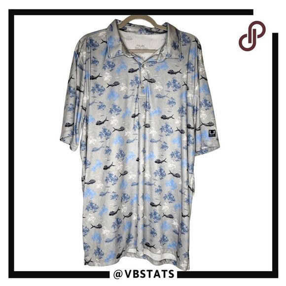 Huk Men's Performance KC Pursuit Printed Polo Shirt Marolina Blue Size XXXL - Picture 1 of 6